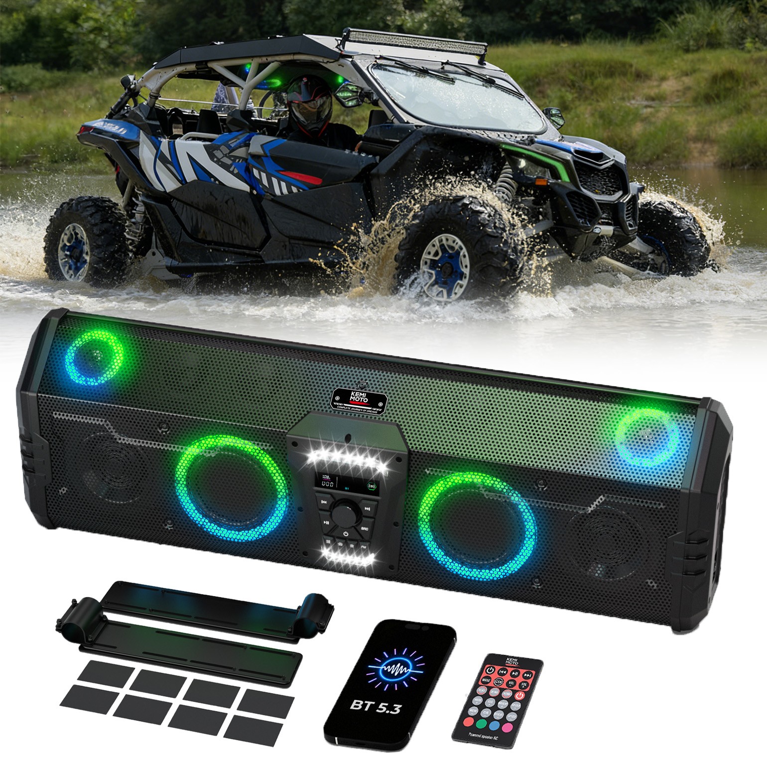 800W UTV Sound Bar RGB Speakers Audio System w/ FM Radio BT5.3 for X3 RZR Zforce