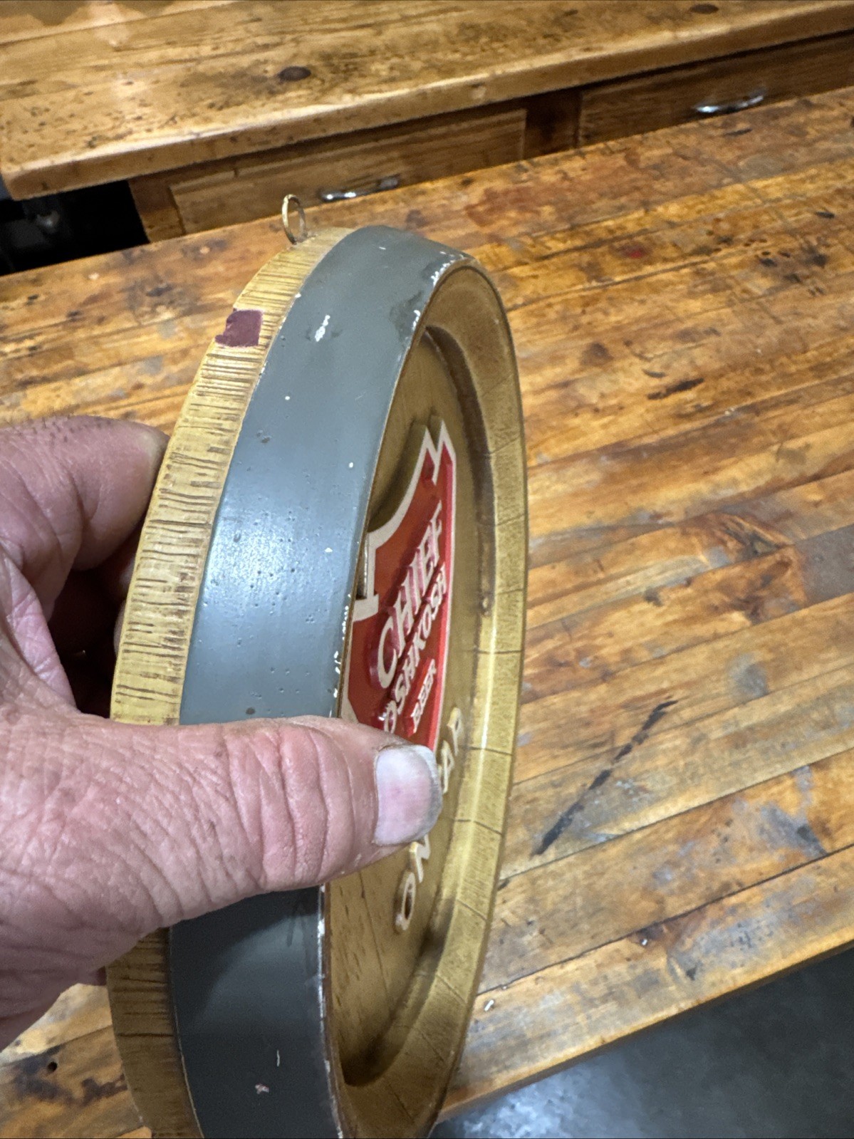 Vintage Chief Oshkosh Bar Game Room Man Cave Barrel Sign Rare