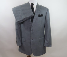 Jos.A.Bank Signature Gold Mens Suit Wool Gray Blue Striped Two Piece 36x28 42 R