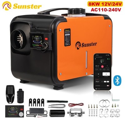 Sunster 8KW 12V 24V Air Diesel Heater Bluetooth w/Adapter for Truck Motor Home