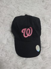 Washington Nationals Black With Pink W Ball Cap Hat Strap Hook Loop Closure