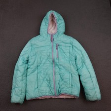 Eddie Bauer Jacket Girls Large 14/16 Aqua Reversible Sherpa Faux Fur Hooded