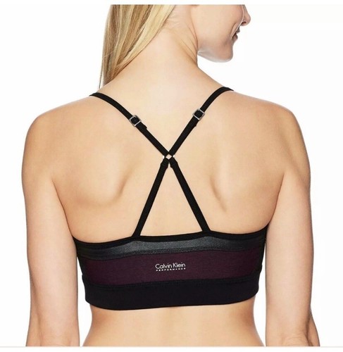 Calvin Klein Performance Camisole Front Keyhole Bra Merlot/Faux Leather Sz S - Picture 3 of 12