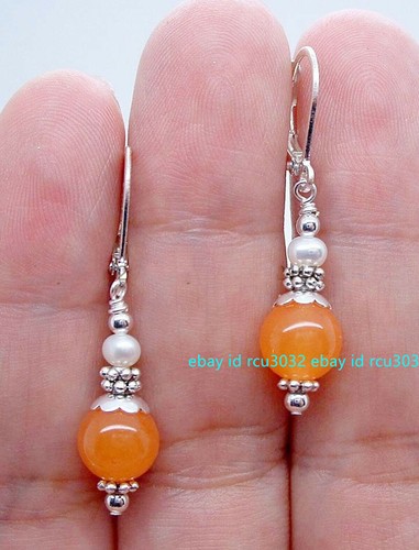 Pretty Multicolor Round 12mm Gemstone + 4-5mm White Pearl Dangle Earrings AA - Picture 9 of 16