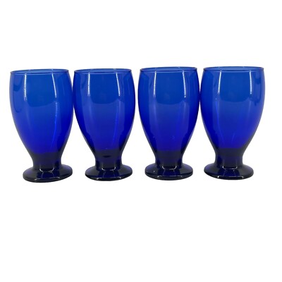 Set of 4 Nybro Sweden Cobalt Blue Glass Goblets   Vintage Scandinavian Glassware
