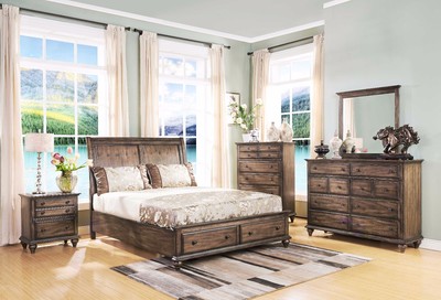 Western King Bett Nachttisch Kommode Spiegel 4pc Schlafzimmer Mobel Weathered Brown Ebay