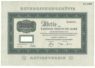 Gutehoffnungshütte Aktienverein Aktie über 1000 DM Nürnberg im Februar 1954