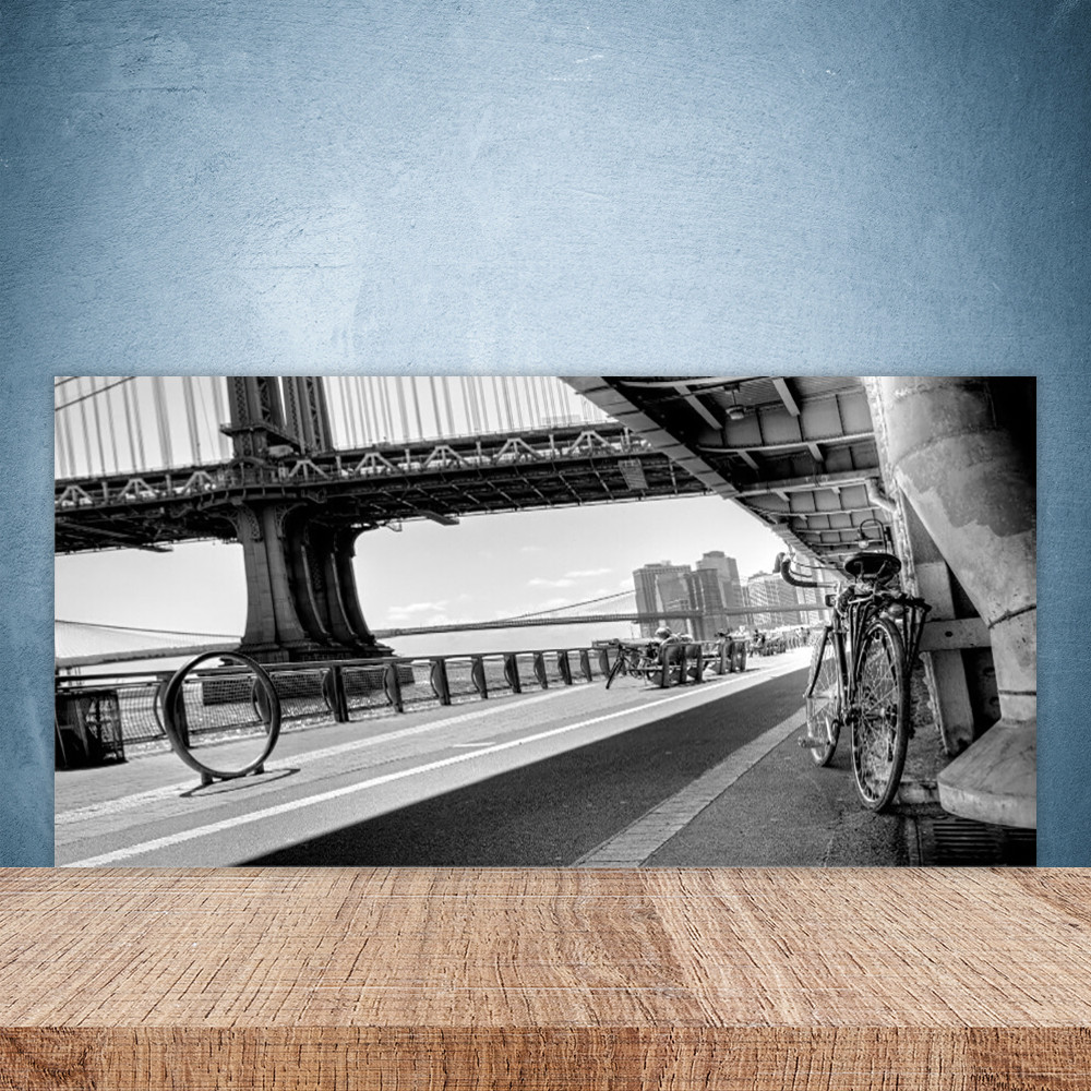 Paroi de cuisine en verre trempé 100x50 fond de hotte architecture pont et vélo noir