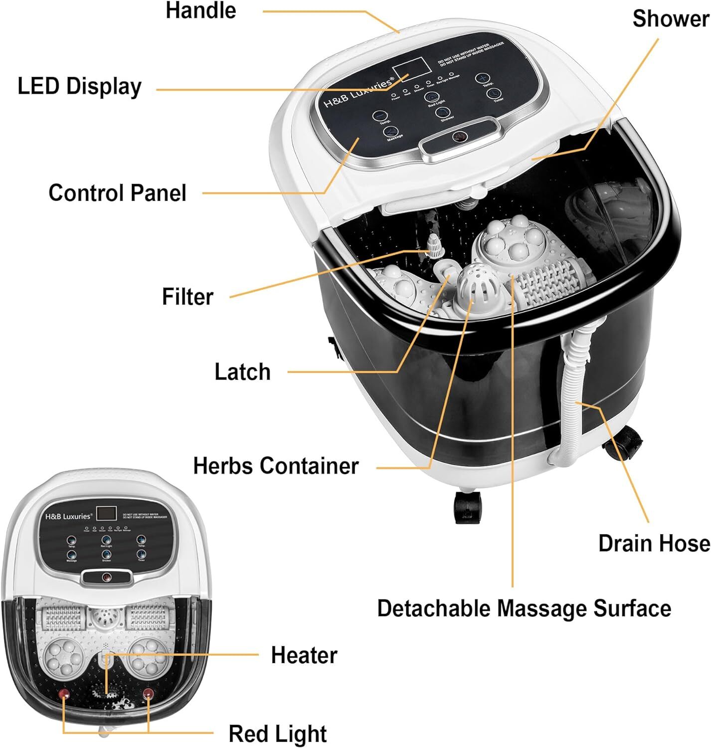 Large Electric Foot Spa Bath Basin Massager Black with Heat and Massage Rollers