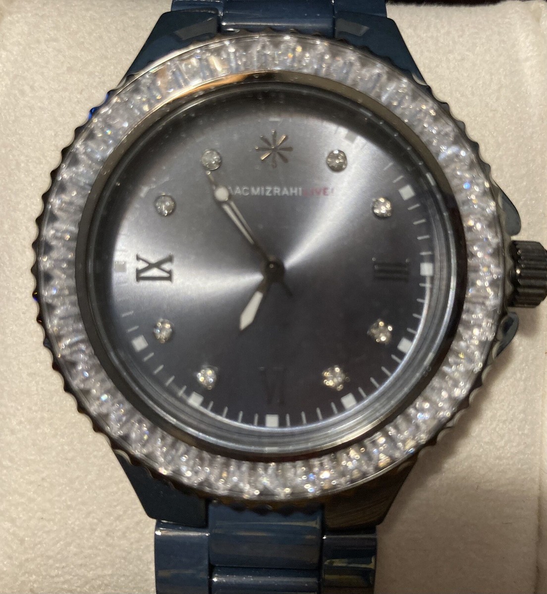 Isaac Mizrahi Live! Slate Blue w/Crystal Bezel Ceramic Link  display picture 2