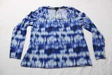DG2 Women'sPrinted Everyday Knit Square-Neck Top AN3 Navy Tie Dye Large NWT