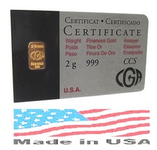 2 GRAM G 24K GOLD BAR CGA BULLION 999.9 NORTH AMERICAN EDITION IN ASSAY CARD