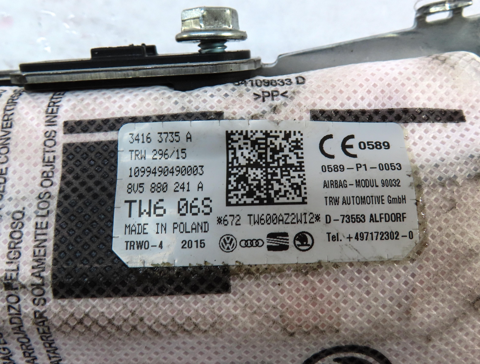 2016 Audi S3 Front Seat Air Bag OEM P#8v5880241a for sale online  