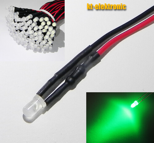 1,8mm 2mm 3mm 5mm 12V LED mit 20cm Kabel AUSWAHL  klar matt auto RGB UV - Bild 39 von 60