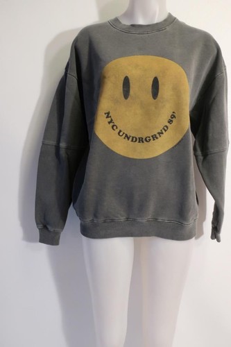 Womens Newtone Gray Yellow Crew Smiley Face NYC Sweatshirt 2 US/L-XL *