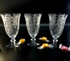 3 Duncan  Miller Adoration Etched Clear Iced Tea Glass Vintage Depression Glass