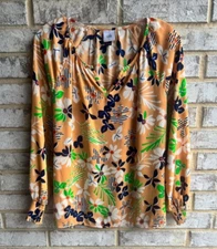 Cabi Long Sleeve V Neck Floral Print Blouse Women's Size S