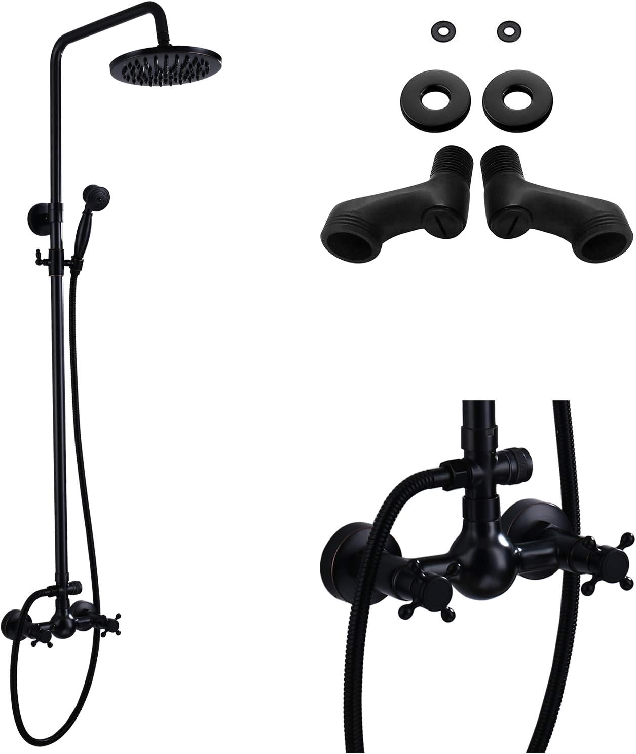 Oil Rubbed Bronze Rain Shower System Set 2 Knobs Mixing 8 Inch Rainfall Shower H