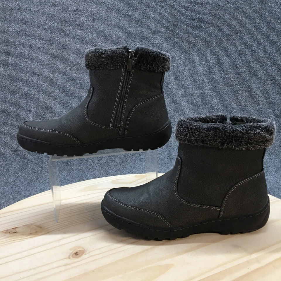 Khombu Winter Snow Boots Womens 8 Addison Gray Faux Leather Round Faux Fur Zip - Image 2 of 4