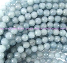 Genuine Natural 8mm Faceted Blue Aquamarine Round Gemstone Loose Beads15"Strand