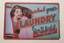 Retro Tin Sign I Finished Your Laundry Retro Man Cave Bar Laundry  Fun Woman 