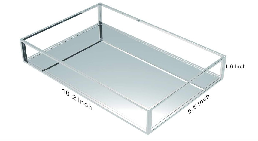 Jewelry Display Tray, Silver Mirror Tray 10.2"x 5.5" Cq Acrylic Brand