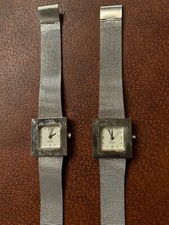 Pair of Yves Rocher Silver Tone Square Face Watches Quartz Mesh