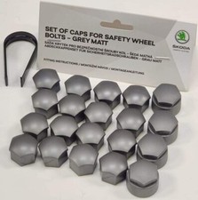 GENUINE SKODA SUPERB OCTAVIA RAPID WHEEL NUT BOLT COVERS CAPS 17mm GREY MATT