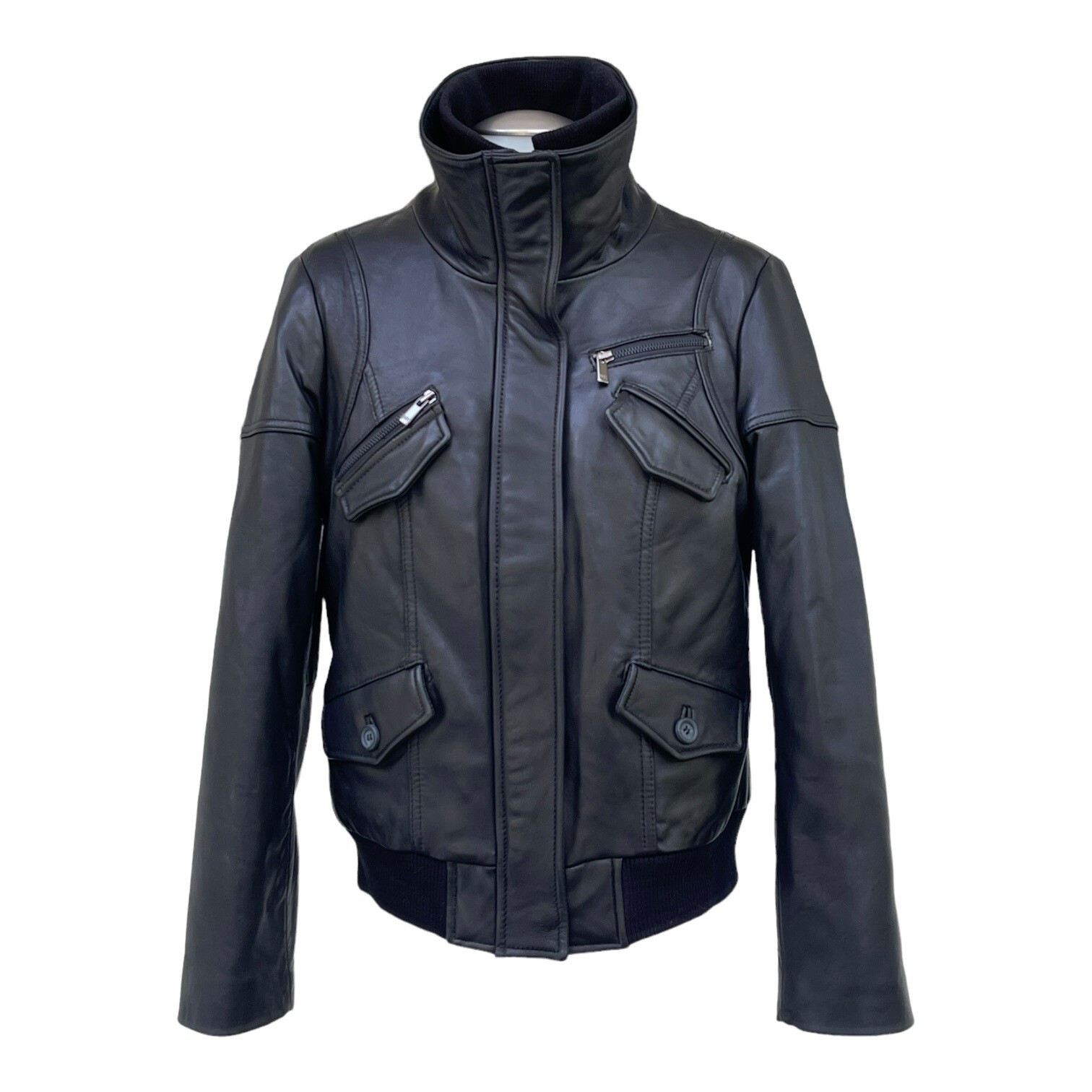 JONES NY Womens M Leather Bomber Jacket Flight Aviator Coat Removable Liner Soft image 2