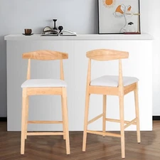 Set of 2 Wood Bar Stools 26'' Upholstered Bar Chair Counter Height Dining Chairs