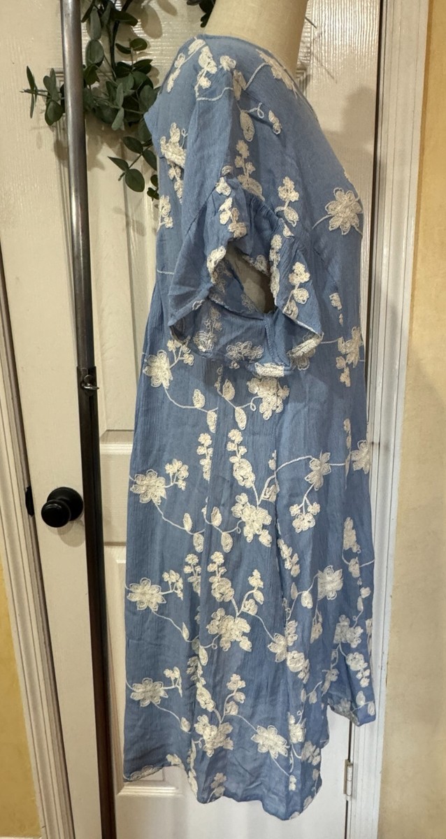 Altar'd State Embroidered Floral Mini Dress Blue White Size Medium | eBay