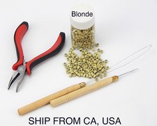 Hair Extension Plier  Wood Hook  Pulling Needle Loop Threader  500 Beads