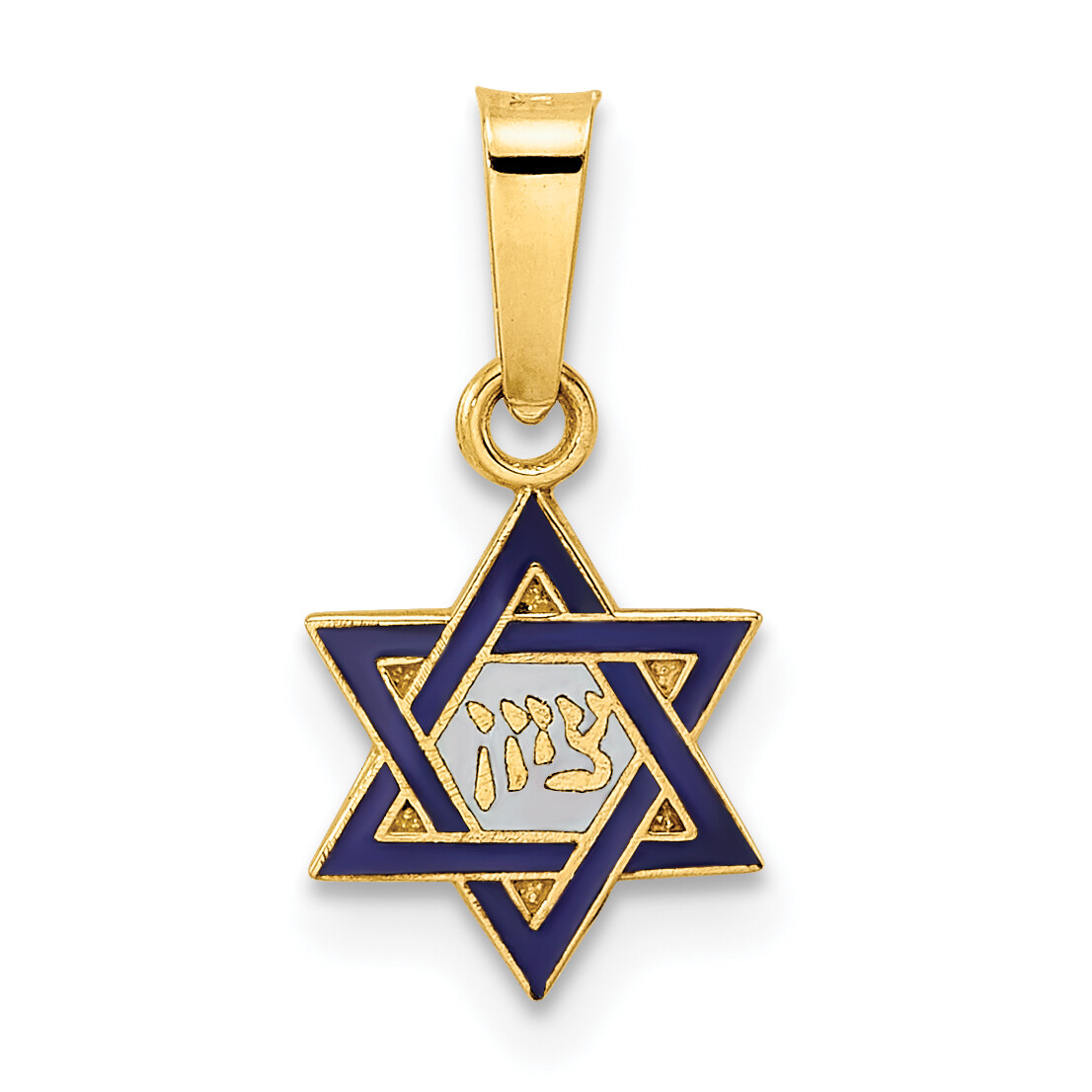 14k Yellow Gold Polished and Enameled Solid Star of David Pendant - 16.65mm