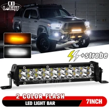 Dual Row 7" Strobe LED Work Light Bar Amber White OffRoad Fog Driving ATV SUV