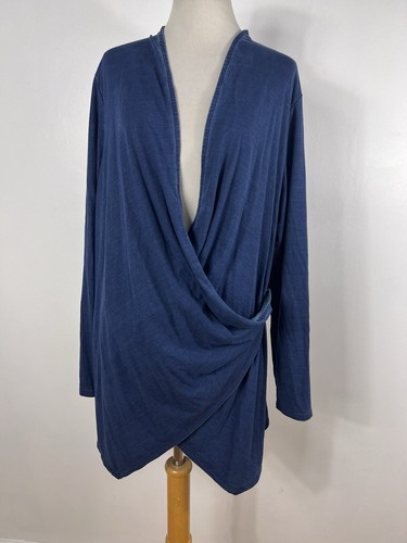 J Jill M Medium Shirt Top Blue Indigo Wrap V Neck Long Sleeve Stretch Woman W2 - Picture 2 of 5