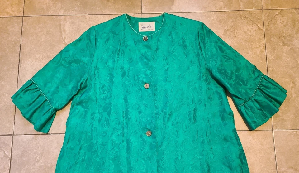 Abrigo de vestir de colección años 50 60 Marilyn Nueva York verde esmeralda brocado ópera anfitriona Foto 2 de 4