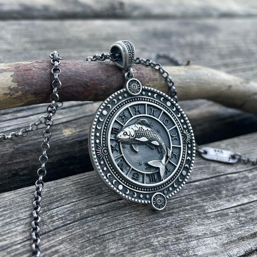 Zodiac Pisces Oxidized 925 Sterling Silver Pendant Necklace Duty Free ...