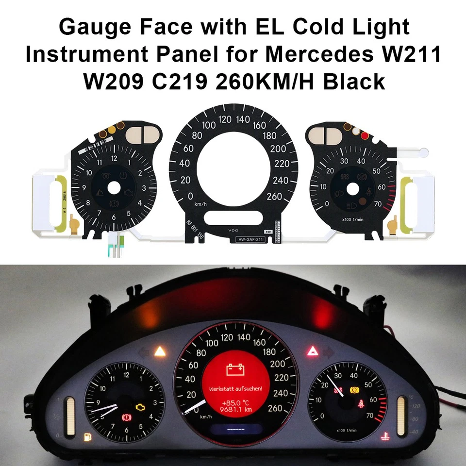 Cara de calibre negro con panel de instrumentos de luz fría EL para Mercedes W211 260KM Foto 3 de 4