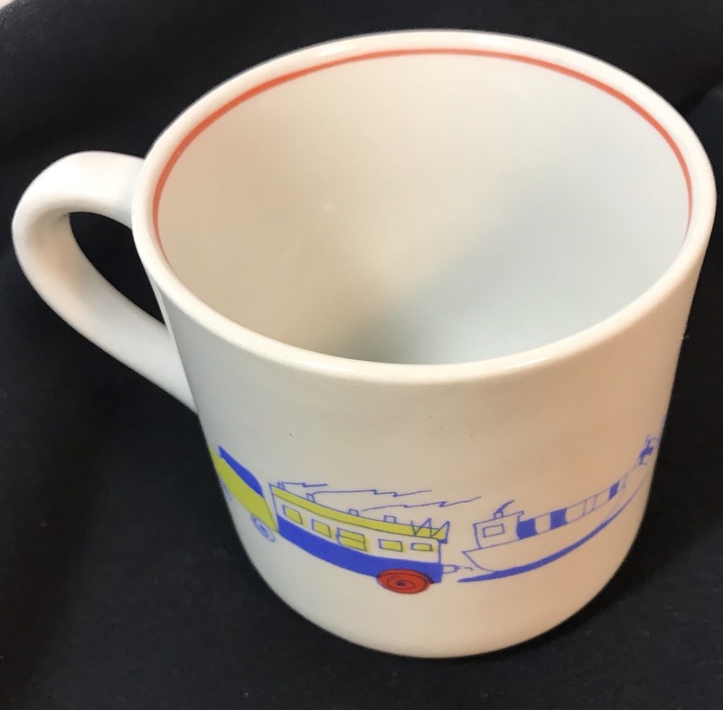 Arabia Design Vintage Children’s MUG Transport Ceramic Cars Trucks FINLAND MCM