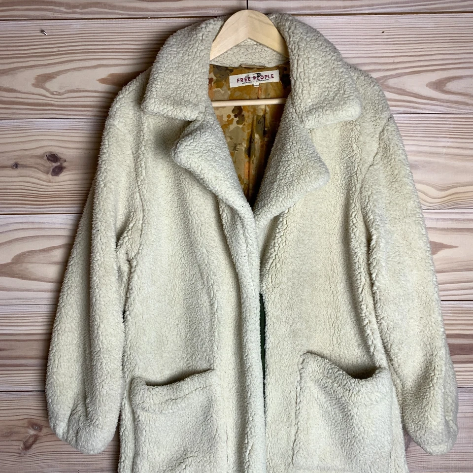 Abrigo Free People Tessa Teddy Longline Imitación Sherpa Pequeño Gran Tamaño Boho Chic Foto 3 de 4