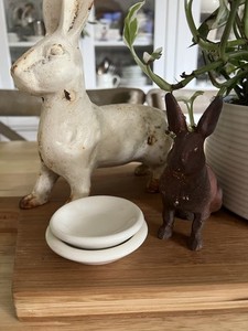 2 Vintage Chunky White Unmarked Ironstone Butter Pats - 2 5/8 And 3”