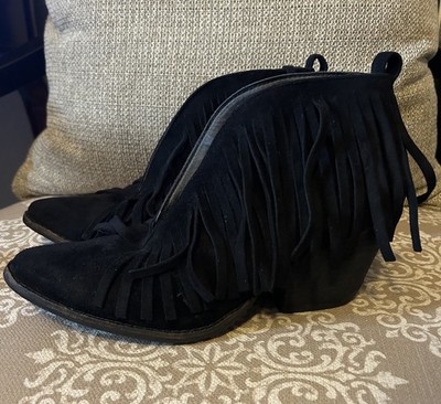 Coconuts Lamberts Women's Black Fringe Ankle Boots Size 8.5