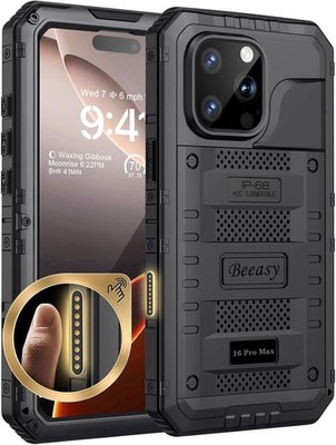 Beeasy iPhone 16 Pro Max Hülle Wasserdicht Full Body Stoßfest Staubdicht Schwarz