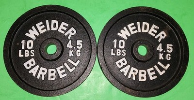Pair of Vintage Weider 10 lb Barbell / Dumbbell Weight Plates Standard 1 Inch