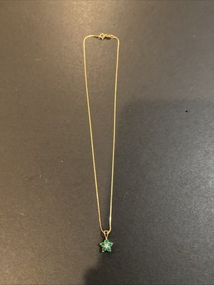Vintage 14k Gelbgold Smaragd Diamant Blume Anhänger 14k Kette Halskette
