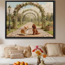 Dog Corgi Artwork Floral Still Life Canvas Print Pet Wall Art Home Decor Gift