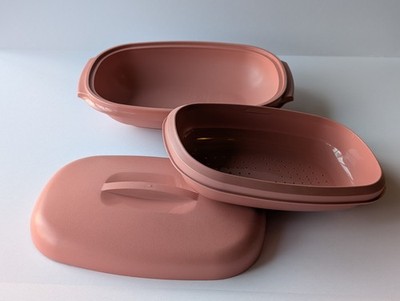 Tupperware Microwave Food Steamer 6 Cup Dusty Rose Pink 3 Piece 1273-3 Vintage