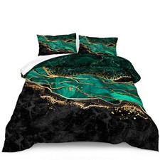 Green Gold King Size Comforter Set, Black Marble Bedding Set, Emerald Green K...