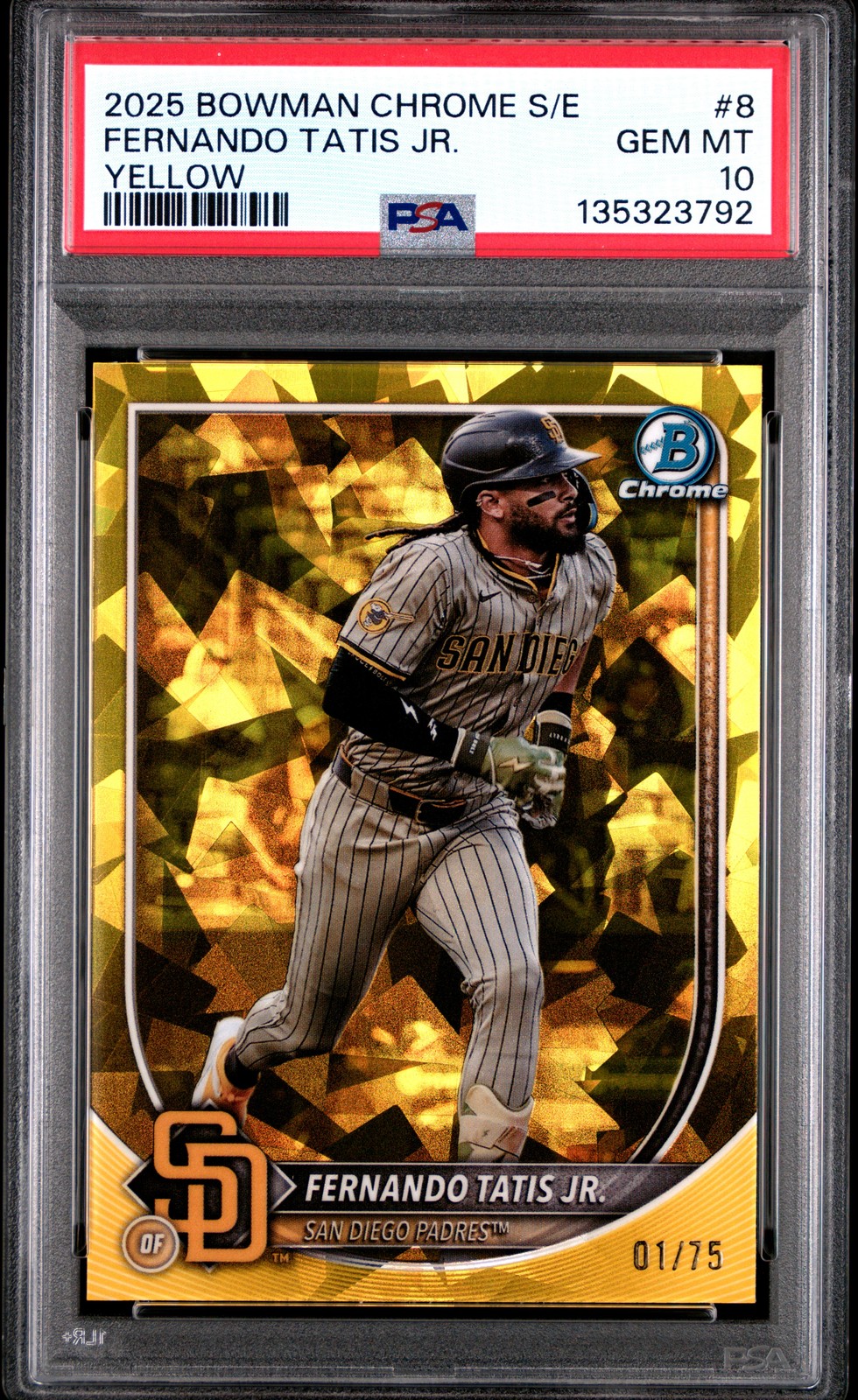 2025 BOWMAN CHROME SAPPHIRE EDITION YELLOW #8 FERNANDO TATIS JR. 1/75 PSA 10