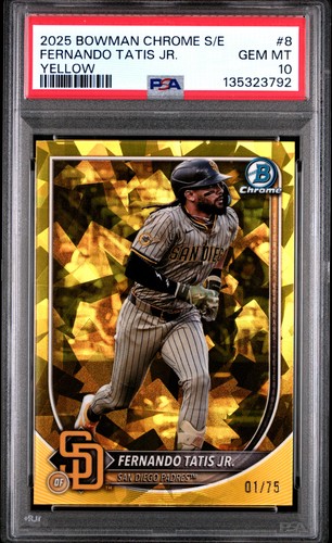 2025 BOWMAN CHROME SAPPHIRE EDITION YELLOW #8 FERNANDO TATIS JR. 1/75 PSA 10